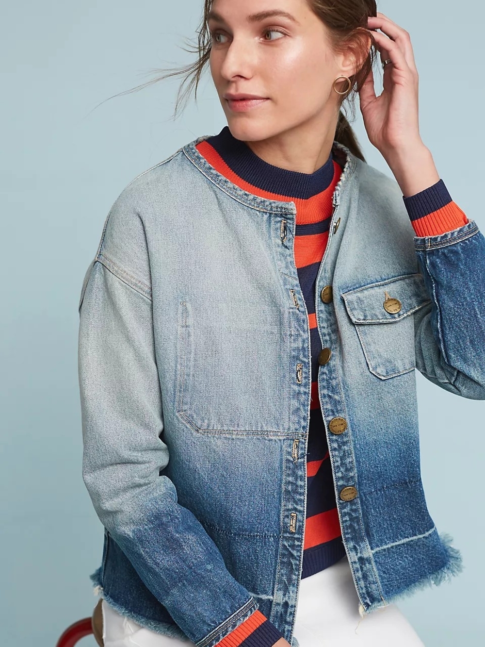 Current/Elliott The Off Duty Washed Ombre Denim Jacket - Blue